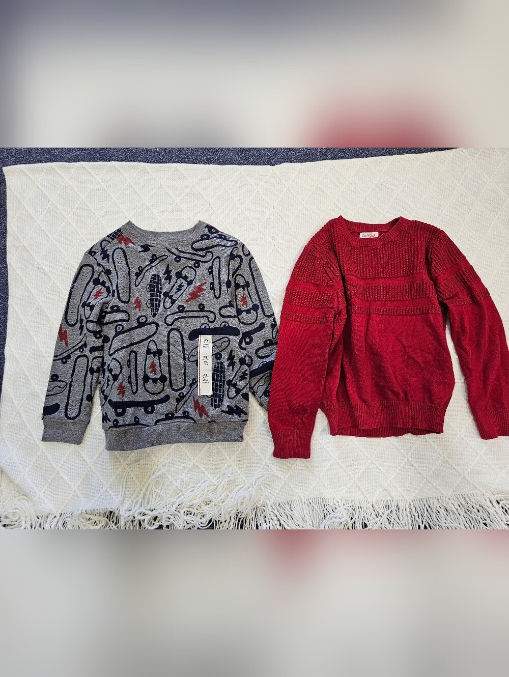 2 Pack Bundle Cat & Jack Ribbed Crewneck Sweater Boys Small And XS
